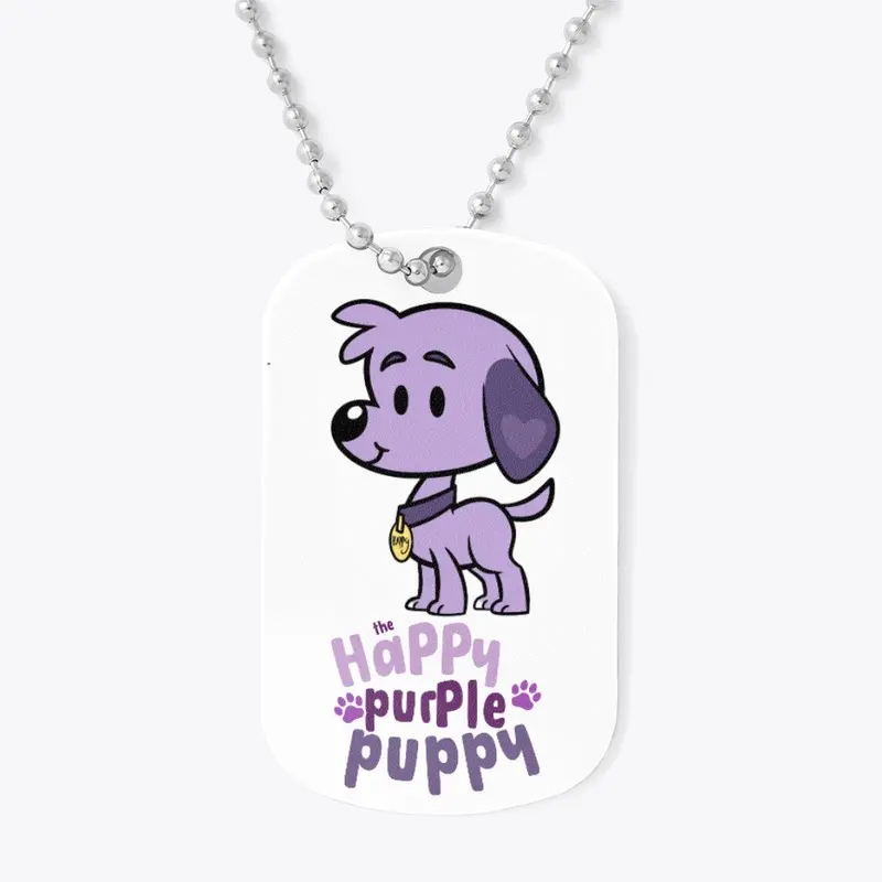 Happy Purple Puppy Dog Tag